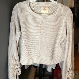 hollister beige sweater with lace up sleeves